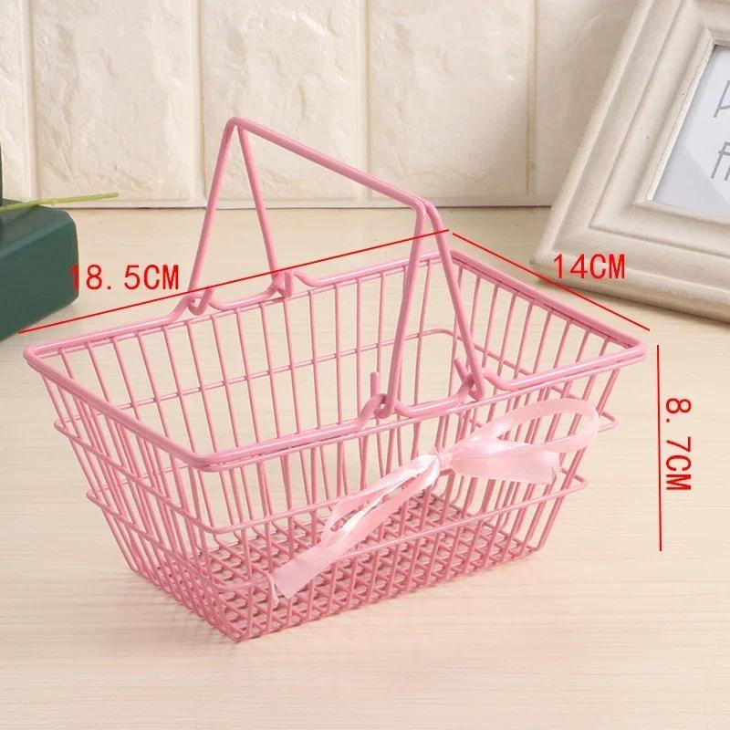 1PCS Iron Mini Pink Basket For Girl Storage Iron Basket Desktop Finishing For Jewelry Cosmetics Parts For Home Company Outdoor