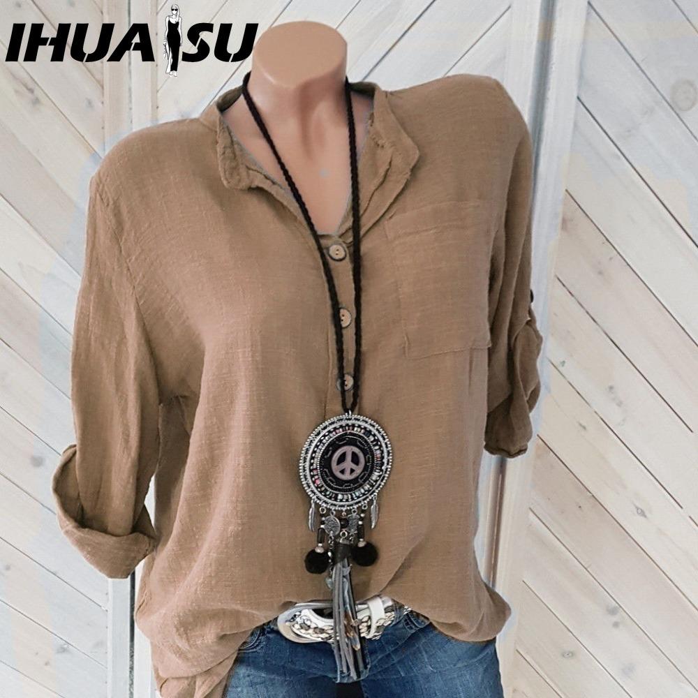 IHUASU Women's Fashion Casual Solid Color Print Long Sleeve POLO Neck Blouses & Shirts