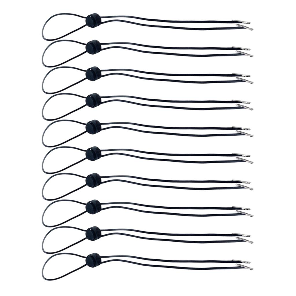 Pack Of 10 Black Elastic Hat Chin Cords Adjustable Removable Strap With Spring Lock For Secure Fit