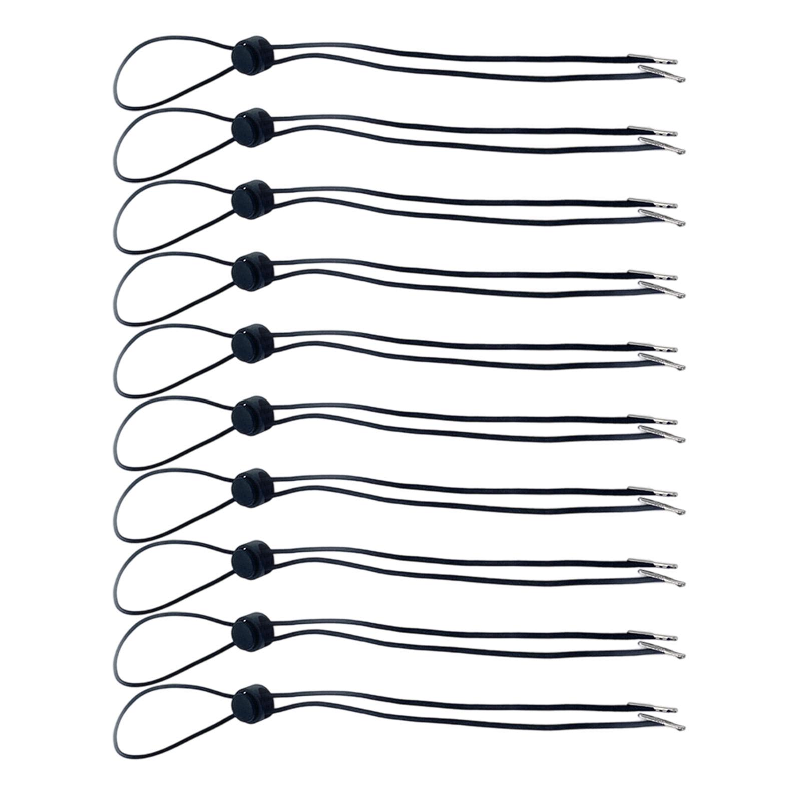 

Pack Of 10 Black Elastic Hat Chin Cords Adjustable Removable Strap With Spring Lock For Secure Fit
