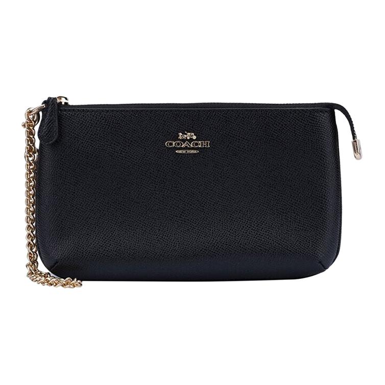 Coach Women's Black Wristlet 17 Logo Leather Pvc Mahjong Handbag Phone Clutch Small Handbags 73044-Imblk