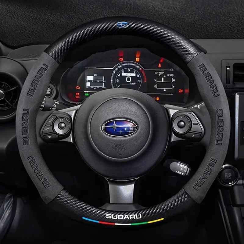 For Subaru Outback Brz Wrx Xv Ascent Forester Impreza Legacy Car Suede Carbon Fiber Leather Steering Wheel Cover Accessories WW222
