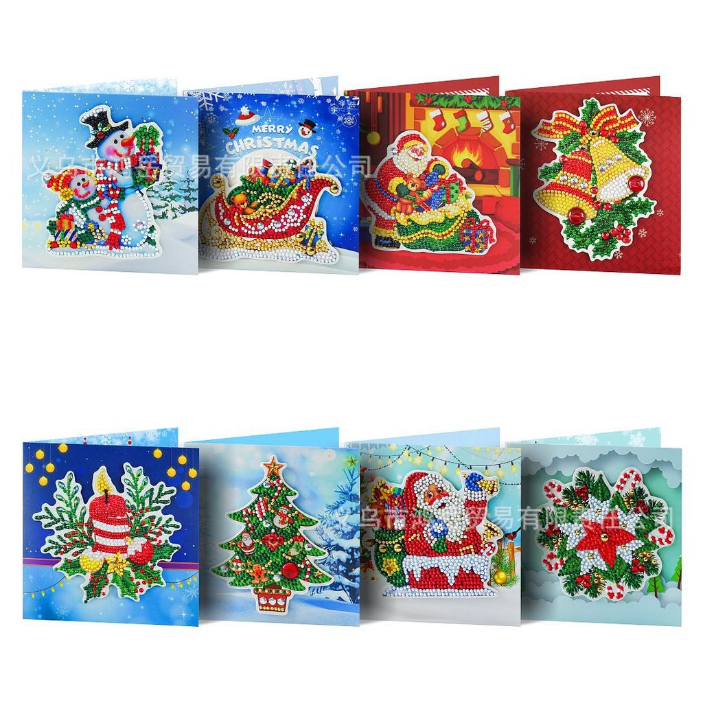8 teile/satz Weihnachten DIY Diamant Malerei Grußkarten 5D Cartoon Postkarten Kinder Festival Stickerei Begrüßen Karten Handgemachte Geschenke