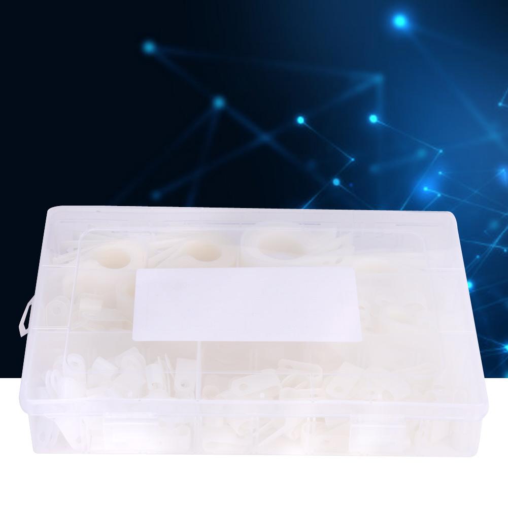 200 szt. Plastikowe Nylonowe Klamry Kablowe Typ R Typ P Klipsy do Przewodów Mocowania Pudełko Asortymentowe(Biały )