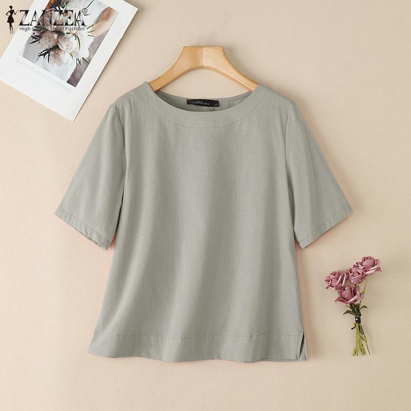 ZANZEA Women Casual Round Neck Summer Short Sleeve T-Shirts