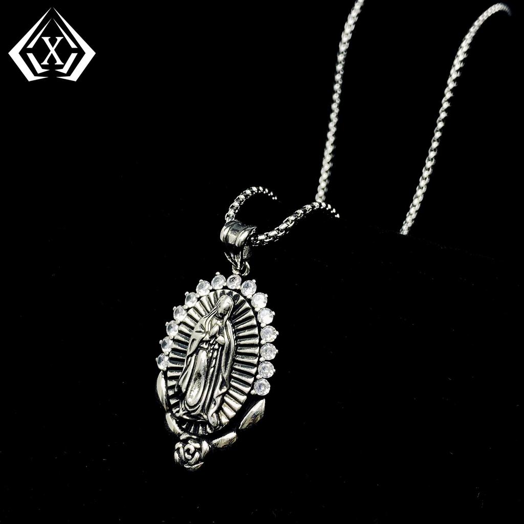 Xiewei'er Retro Zircon Virgin Mary Pendant Necklace