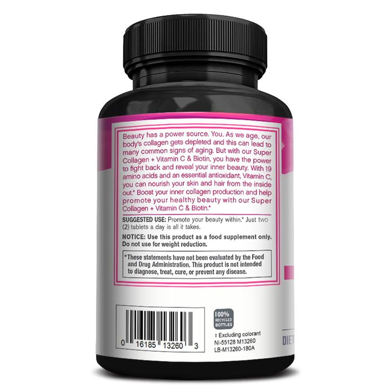 BCUELOV Super Collagen + Vitamin C & Biotin Dietary Supplements, 120 Count