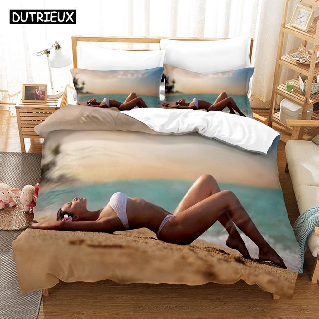 3D Printed Summer Bedding Sexy Bikini Women Bedding Set Down Quilt Cover with Pillowcase Double SIngle KingGift