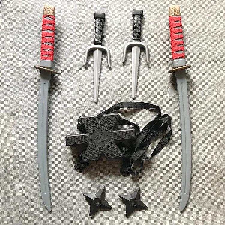 

55cm Deadpool Cos Double Sword Spooky Holiday Samurai Ninja Plastic Retro Extended Knife Daggers 7 Pieces in A Collection Costume Props Playthings