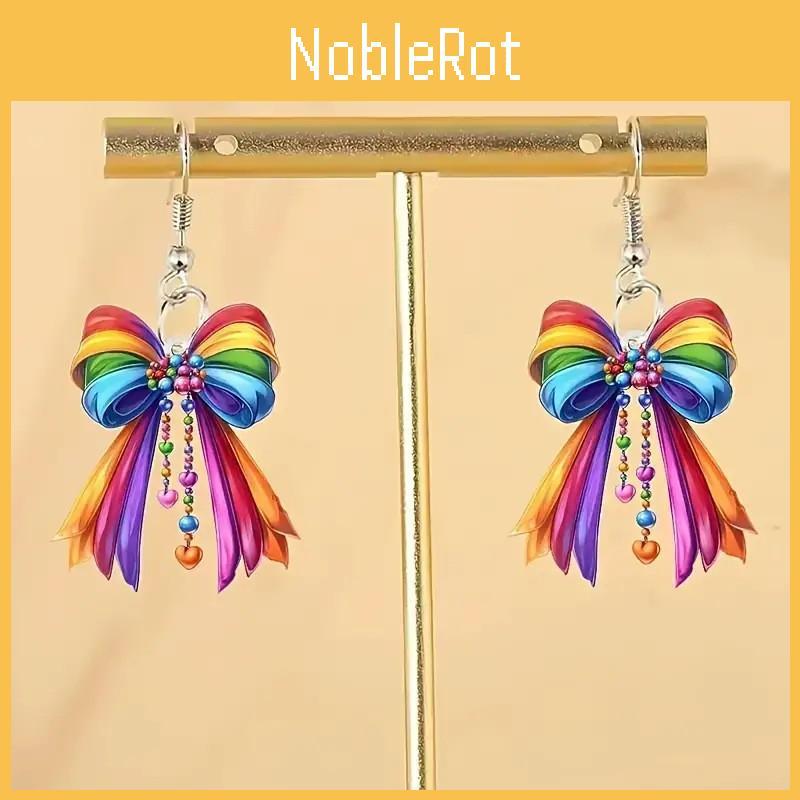Creative Bow Rainbow Women Acrylic Earrings For Casual And Wearing Office