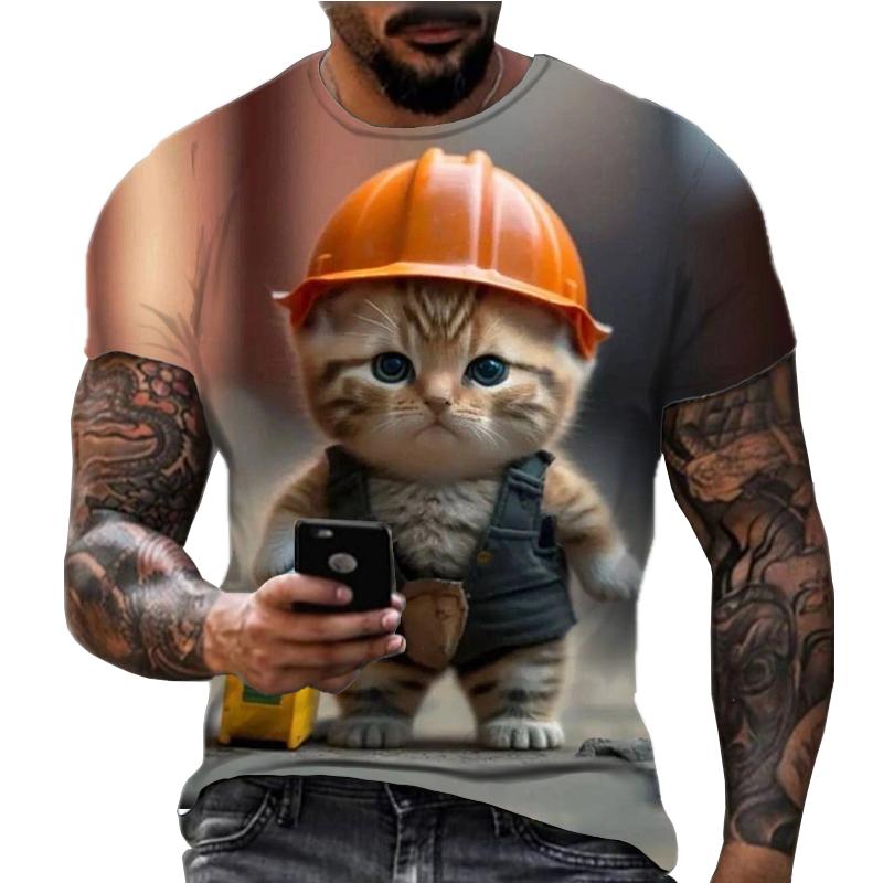 3D Printed Cat Dog T Shirt Men Funny Animal Graphic Tees Summer Fashion Casual Trend Interesting Round Neck Street Tops T-Shirts