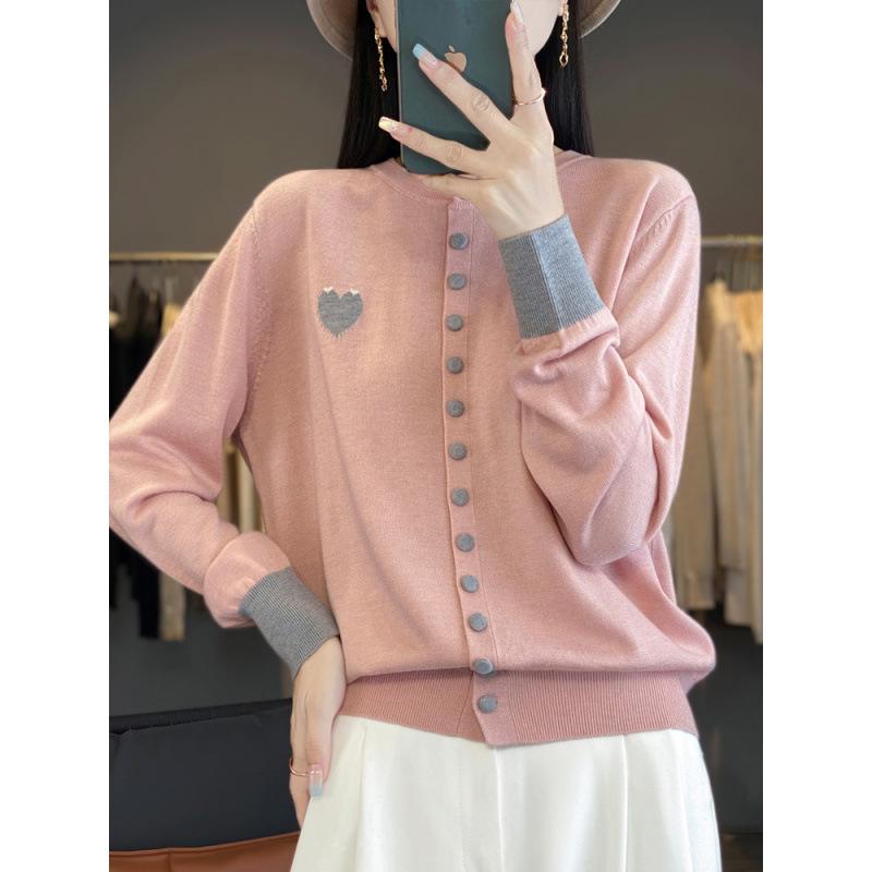 2025 Autumn/Winter Women's Round Neck Color Block Knit Cardigan Sweater 