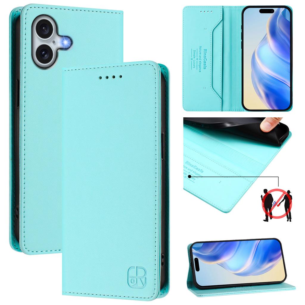 For iPhone 16 Plus Leather Case RINACASIS RC01 Phone Cover with RFID Blocking Wallet Stand