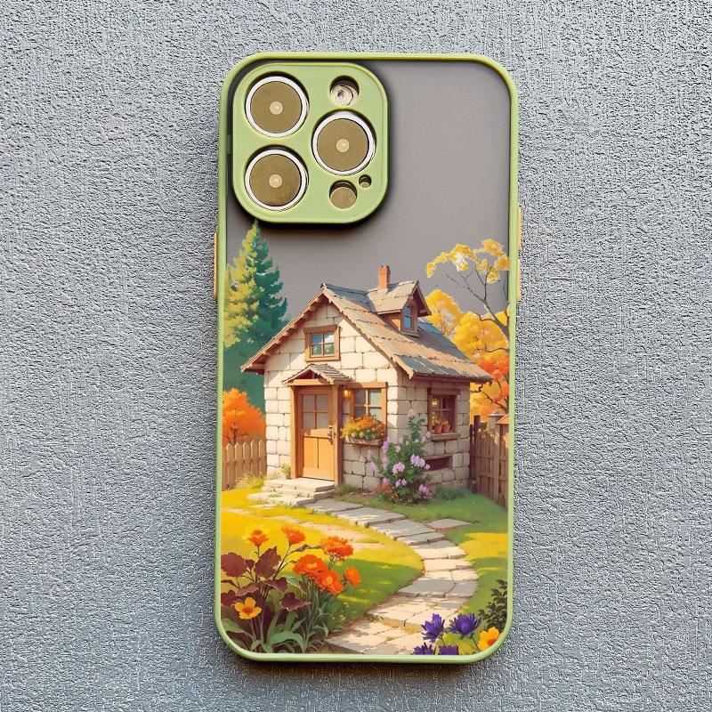 Hand Painted House scenery Phone Case For iPhone 13 12 11 Pro Max Mini 15 14 7 8 Plus Pro Max SE2 X XR XS Shockproof Matte Cover