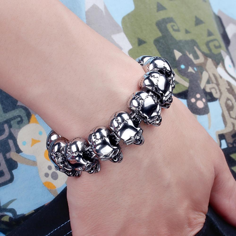 Gothic Punk Schmuck Voller Totenkopf Gliederkette Mann Armband für Männer Schwarz Altsilber Farbe Edelstahl Herrenarmbänder Cool