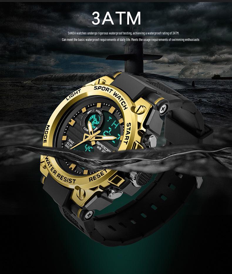 Sanda Men's Multifunctional Dual Display Waterproof Sports Watch with Luminous & Alarm Features