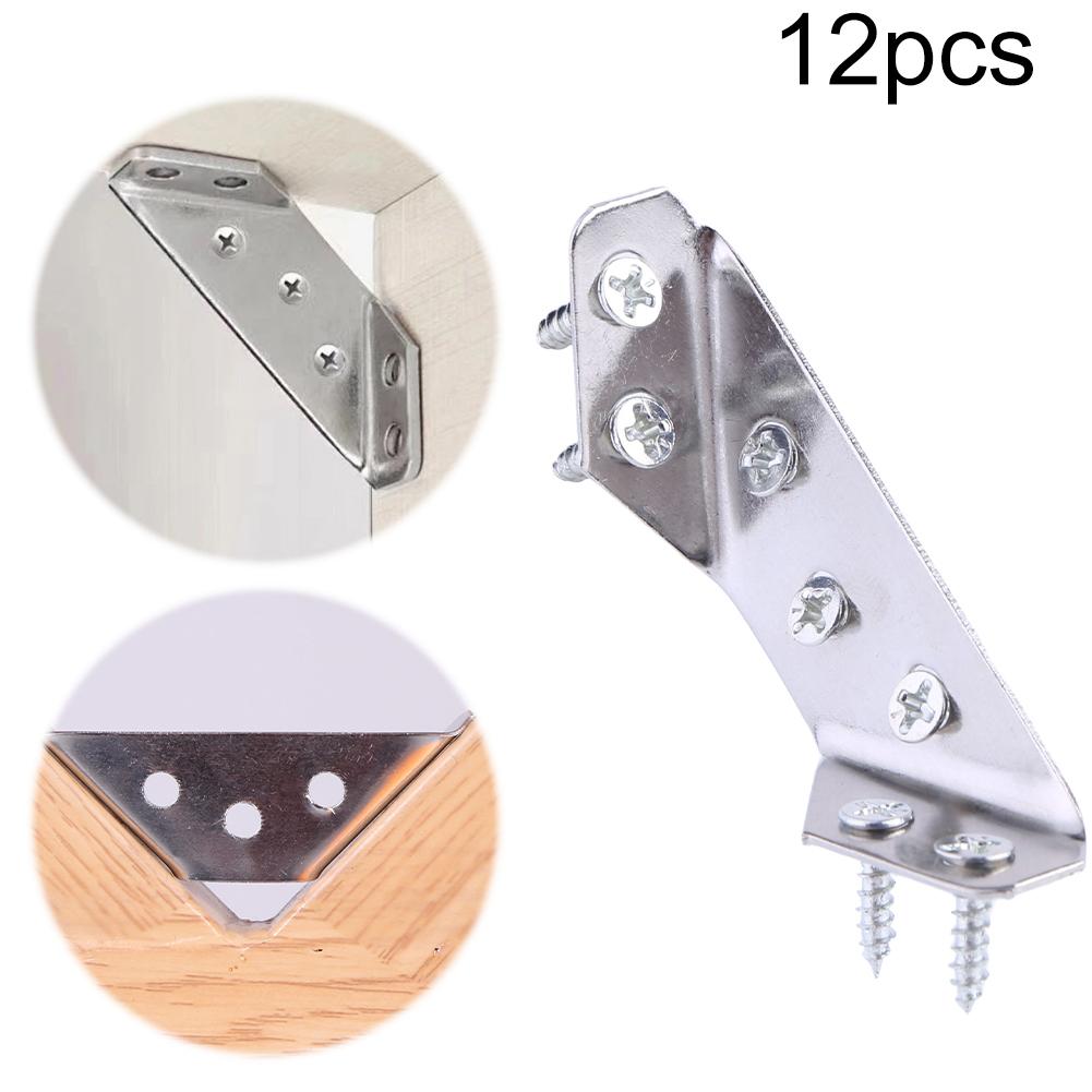 12 PCS Triangular Support Brackets Stainless Steel Furniture Angle Shelf Connector for Wood Furniture Drawer Cabinet Table Chair
