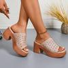 Women's High Heels Slippers Fashion Open Toe Platform Sandal Summer Hollow Out Leather Slippers Lightweight High Heelsed Sandals