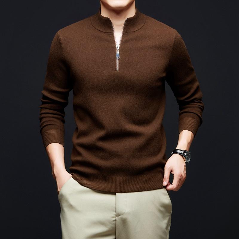 Spring And Autumn Men'S Sweater Thin Zipper Semi-Turtleneck Sweater Fashion Loose Dad Knitted Sweater Bottom Shirt