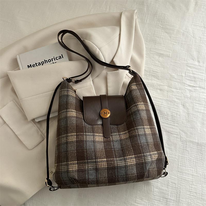 2025 Spring New College Style Casual Plaid Backpack Women's Commuter Multifunctional Large Capacity Shoulder Tote Bag