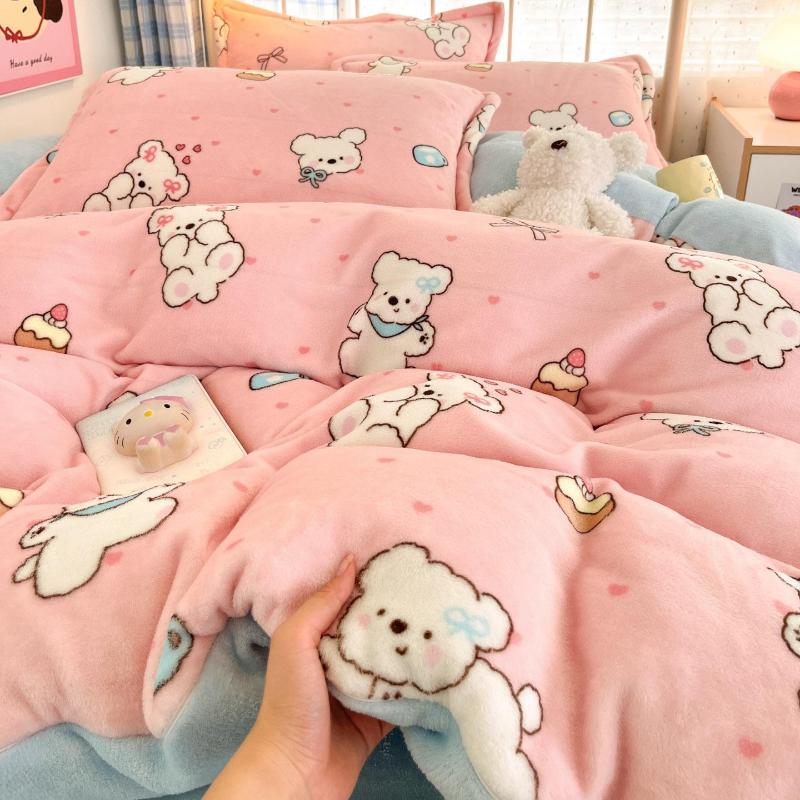 Winter Thickened Milk Fleece Bed Four-piece Set New Coral Fleece Flannel Single Quilt Cover Bed Sheet Three-piece Set Bedding
