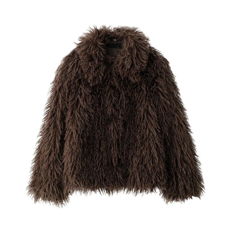 Fall and Winter New Women's Clothing Fashion Wind Lapel Long Sleeves Easiest for Match Artificial Fur Effect Plush Short Outwear