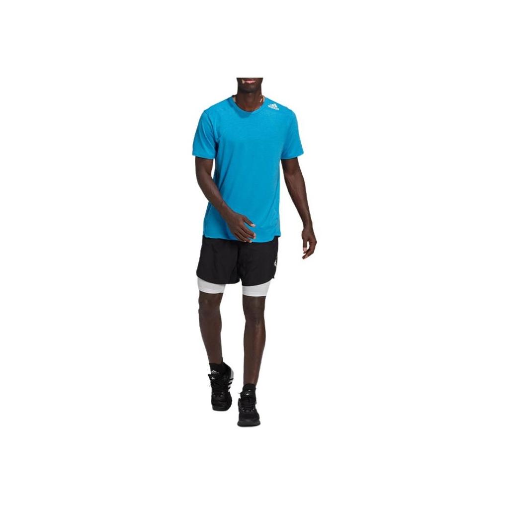 Adidas Sports Breathable V-Neck Casual Short Sleeve T-Shirt Men Tops Lake-Blue HB9199
