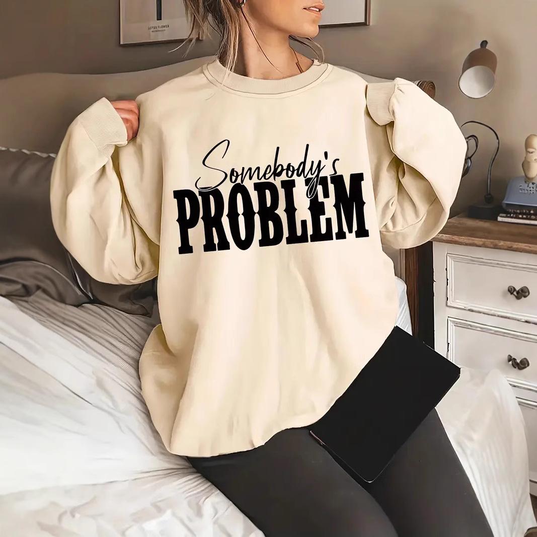 

Чья-то проблема Большого размера Толстовка с круглым вырезом и принтом букв из чистого хлопка, с длинным рукавом для весны и осени. L хаки