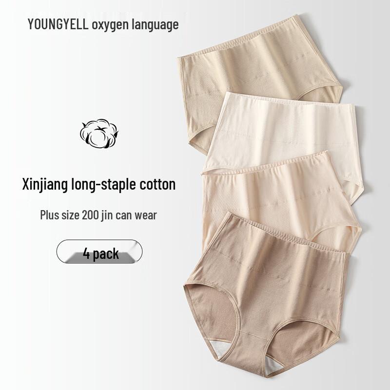 YOUNGYELL Женское хлопковое нижнее белье с высокой посадкой, 4 шт. L (100-130 jin)