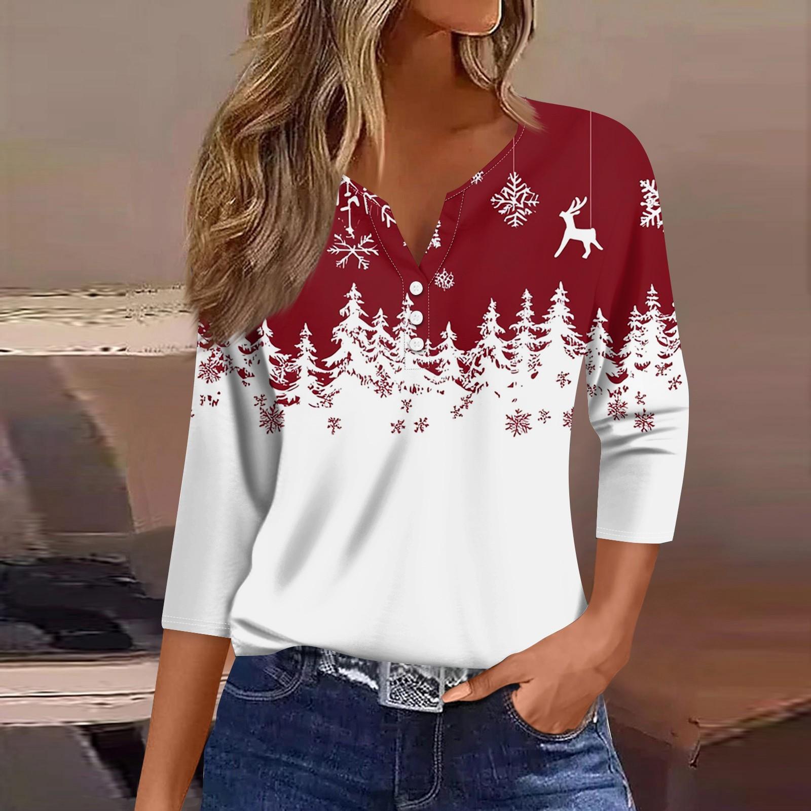 

Жен. Футболка Футболка С принтом Пуговицы Рукав 3/4 Повседневные Выходные Мода Классический V-образный вырез Обычный Топ S белый