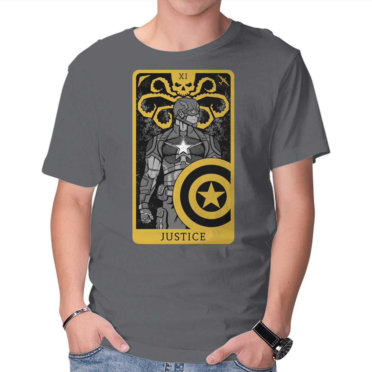 Unisex Crew Neck T-Shirt Justice Card Graphic Short Sleeve Casual Tee S