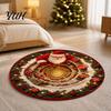 Cozy Indoor Holiday Decorations Christmas Round Area Rug, 3D Visual Trap Floor Mat with Santa Elk Print, Claus Print Rugs Non-Slip Stain Resistant