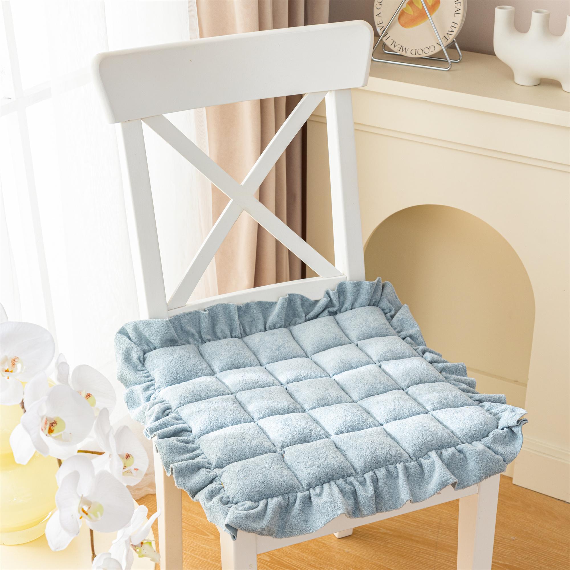 

Thick Quilted Teddy with Ruffles Chair Seat Cover Water Repellent Dinner Chair Cover with Ties 40x40cm світло-синій колір