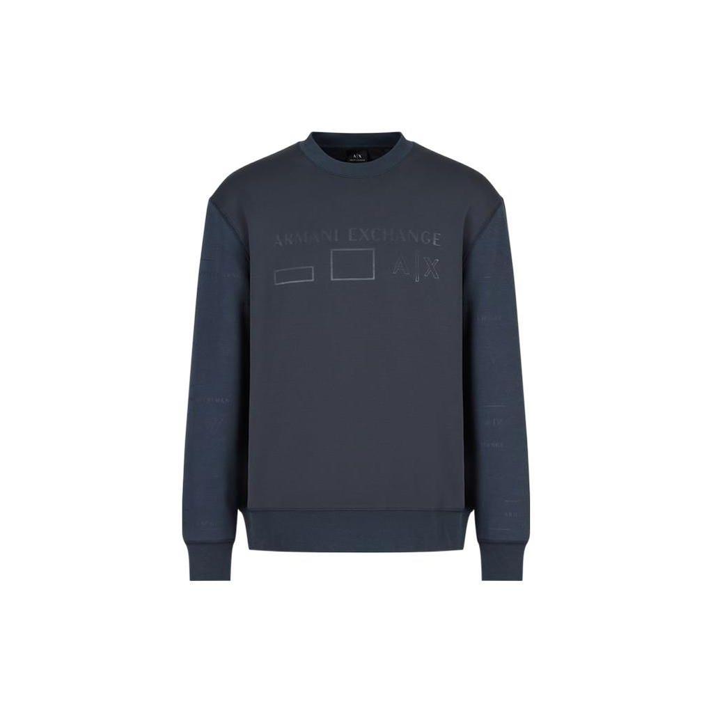 Armani Exchange Fw22 Solid Color Crew Neck Sports Sweatshirt Men sweatshirt Dark-Blue 6LZMAN-ZJCBZ-125CX