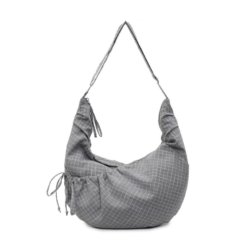 Women's Large Capacity Crossbody Bag Canvas Pleated Plaid Nylon Bag Commuter Shoulder Bag