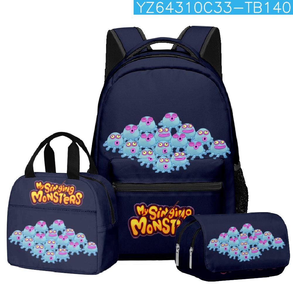 Classic Popular Novelty Singing Monsters 3D Print 3pcs/Set Student School Bags Travel Notebook Backpack Lunch Bag Pencil Case