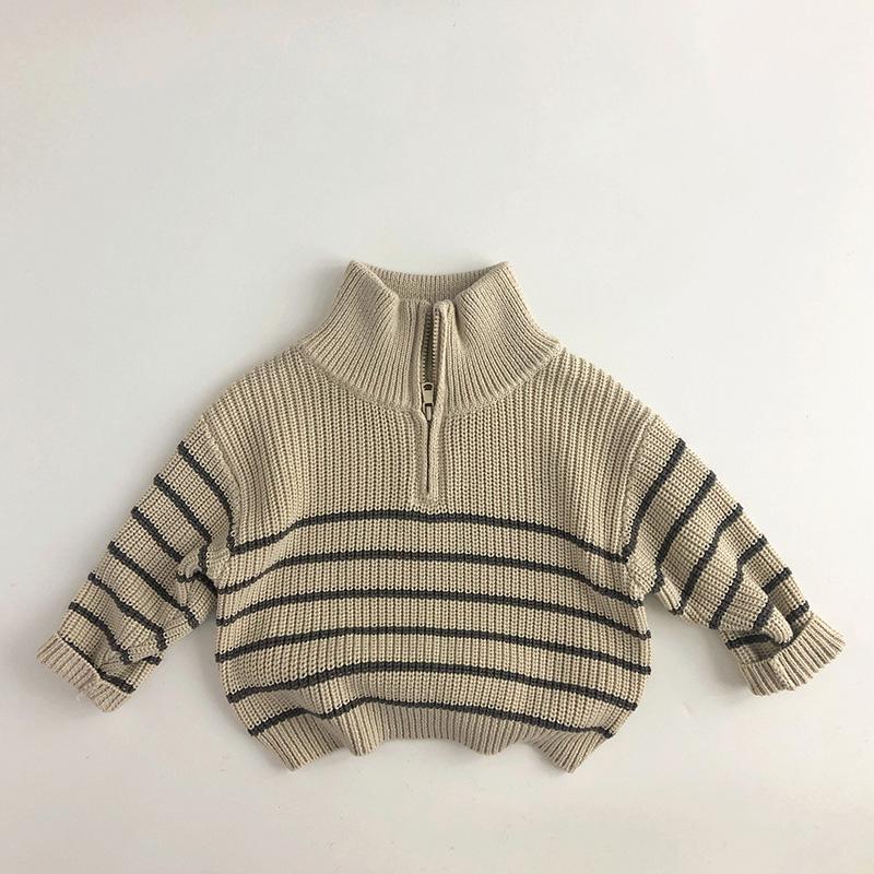 Autumn Stand Collar Kids Clothes Jacket Sweaters Classic Striped Boys Sweater Half Zipper Girls Knit Pullover Tops