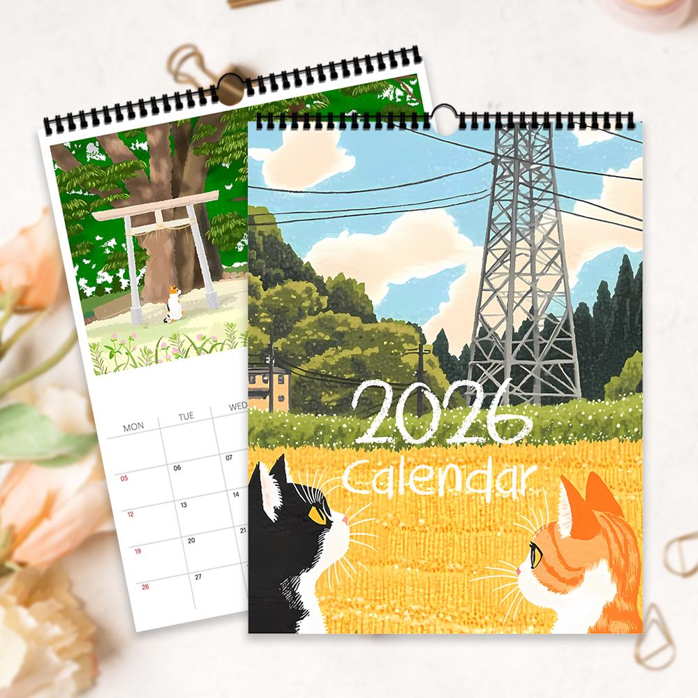 1pc 2026 Wall Calendar,Illustrative Healing Cat Calendar,12 Beautiful Designs,Monthly Plans,Perfect Gift for Birthday,Christmas