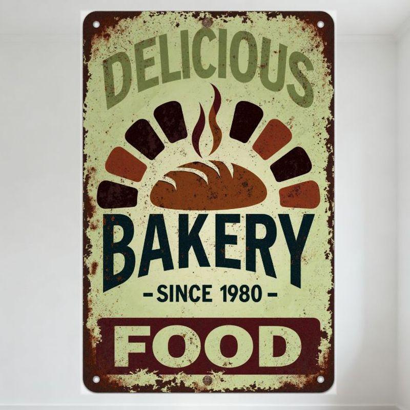 

Vintage Rustic Metal Tin Sign, Delicious Bakery Since 1980, Bread Illustration, Food Decor for Home Cafe Bar Restaurant Man Cave 20x30cm（7.8x11.8inch）