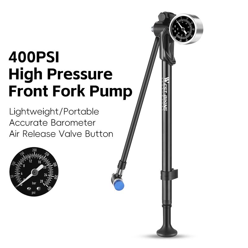 WEST BIKING 300PSI High Pressure Bicycle Pump With Gauge for Fork & Rear Suspension Portable Presta Schrader Valve Inflator