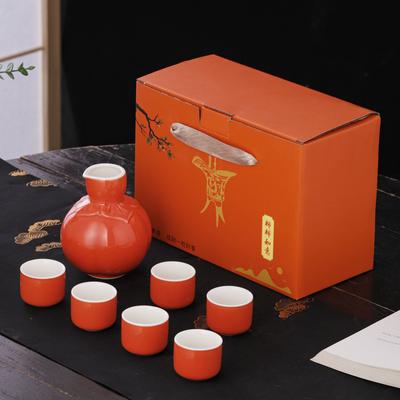 Ein Topf mit sechs Gläsern Keramik-Weinset, Geschenkbox-Set, Alles geht gut Baijiu-Tasse, Heißer Weinpot, Weinspender, Geschäftsgeschenk