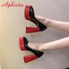 Fashion Aphixta Hot Sale Square Heels 10cm Chunky Heels Platform Pumps Double Color Blocking Women Party Dance Pumps