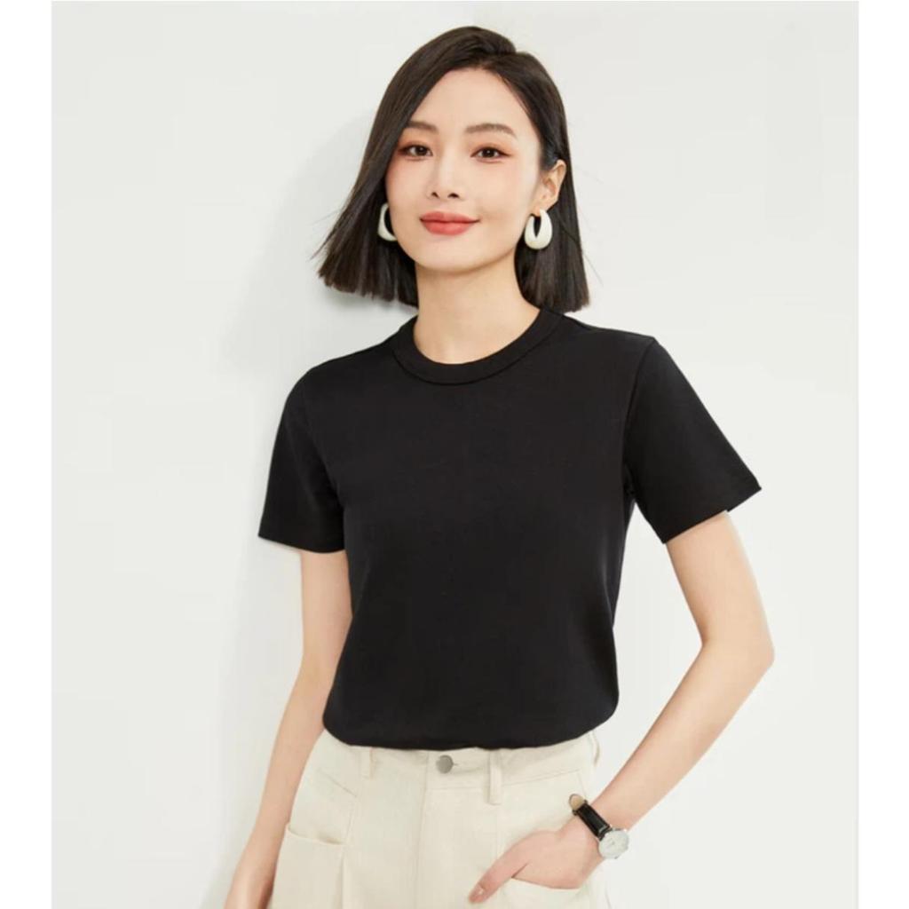 Giordano Women's Short-Sleeve T-Shirt, Pure Cotton Double-Sided Fabric, Skin-Friendly Breathable Basic Round Neck Top