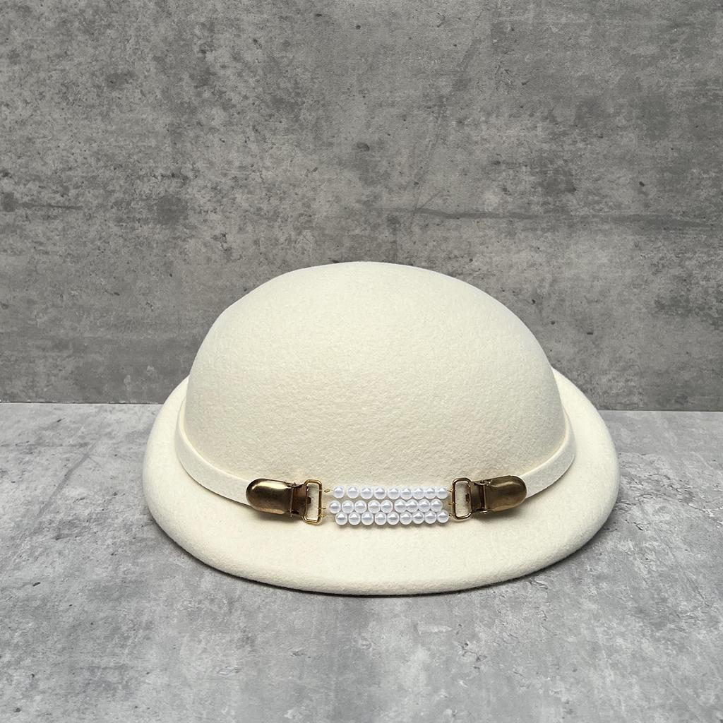 Blogger With Pink Wool Pearl Pot Hat Feminine Elegance Temperament Top Hat French Woolen Beret