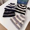 Stripe Beanie Cap for Women Winter Thick Needle Knitted Hat Vintage Hip Hop Female Slouchy Hats Casual Streetwear Hat