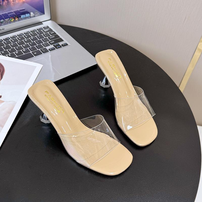 

Прозрачные туфли на высоком каблуке женские 2025 новый тренд стилет летние с открытым носком хрустальные сандалии сказочные туфельки женские 39 телесный