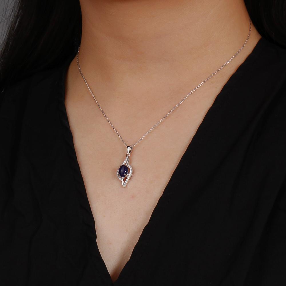 Collar colgante de plata con zafiro de cristal relleno natural, piedra natal de septiembre de lujo, regalo para aniversario, banquete y cumpleaños para dama