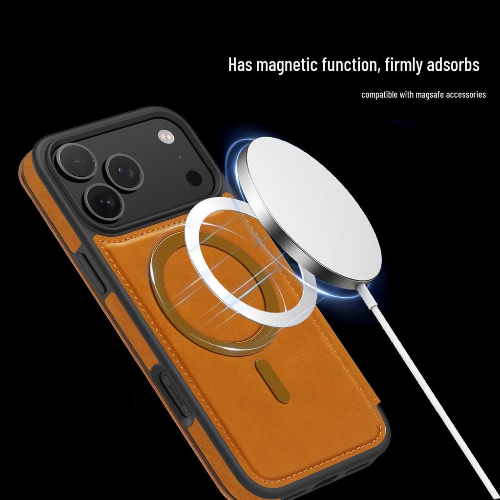 Magnetic Charging Flip Leather Case for Apple iPhone Pro Max (17/16/15/14) - Full Coverage & Anti-Theft