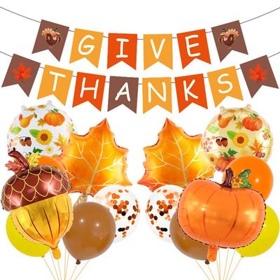 Ballons de Thanksgiving et Ensemble de Décoration Récolte d'Automne avec Fanions à Tirer, Feuilles d'Érable et Citrouilles