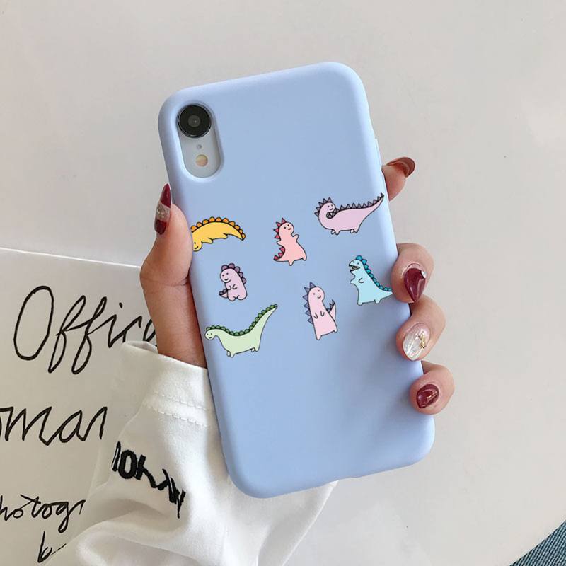 Cute dinosaur Liquid Silicone Phone Case for iphone 13 12 11 Pro Max XR XS X Soft Candy Cover for iPhone 6 6S 7 8 Plus Cases